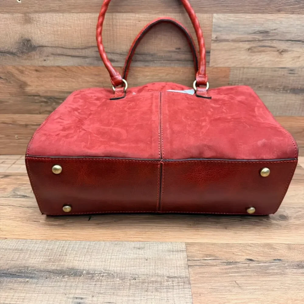 Patricia Nash Sz Medium Leather Primrose Satchel Red Handbag